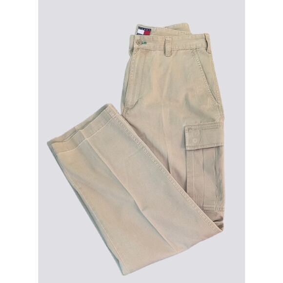 Vintage Tommy Hilfiger Khaki Cargo Pants Size 33 x 32 ~ Mint Condition - Picture 1 of 7